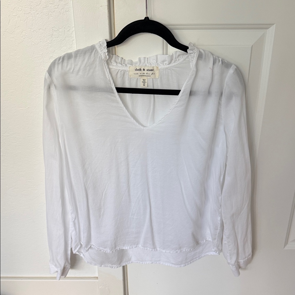 Anthropologie White V-Neck Blouse